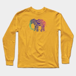 Rainbow Elephant in Floral Pattern Long Sleeve T-Shirt